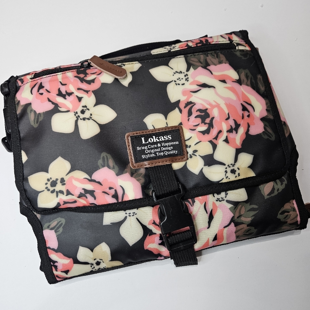 LOKASS Portable Baby Changing Pad Lightweight Floral Diaper Clutch with Stroller